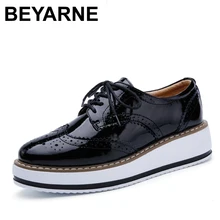 BEYARNE/осенние женские туфли-оксфорды на платформе; обувь на плоской подошве с вырезами в британском стиле; женская обувь на танкетке; повседневная обувь с острым носком; обувь на толстой мягкой подошве