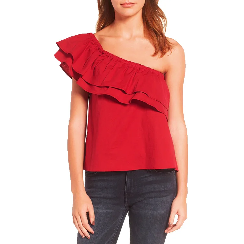 Women Blouses 2017 Beautiful Ruffles Sleeve Off Shoulder Tops Causal