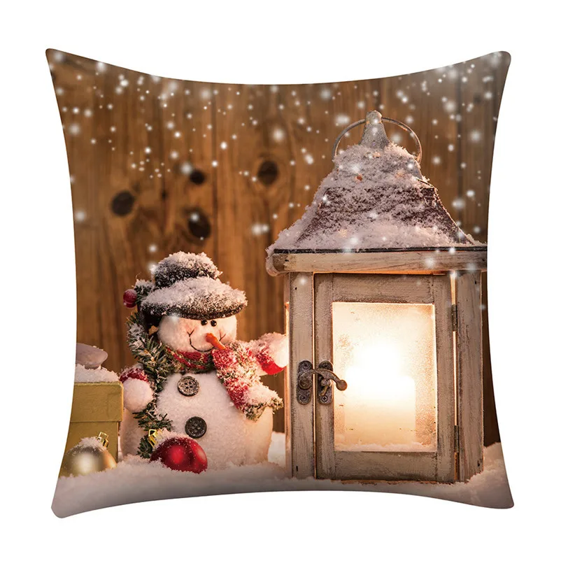 TENSKE 4Pcs/set Christmas Print Cushion Cover 45cm*45cm Polyester Festive Pillowcase For Office Home Bed Sofa Seat Case 8S20