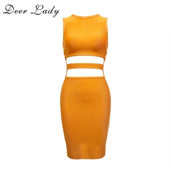 

DeerLady HL Bandage Dress 2017 Women Aummer Mini Dress Sleeveless Orange Cut Out Bandage Dress Party Dress Wholesale