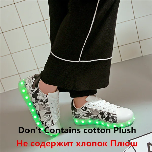 7 ipupas/зимняя теплая обувь с подсветкой; хлопковая плюшевая светящаяся обувь; русская Рождественская обувь унисекс; 11 цветов; светящийся светильник; кроссовки - Цвет: No Plush Fanbu black