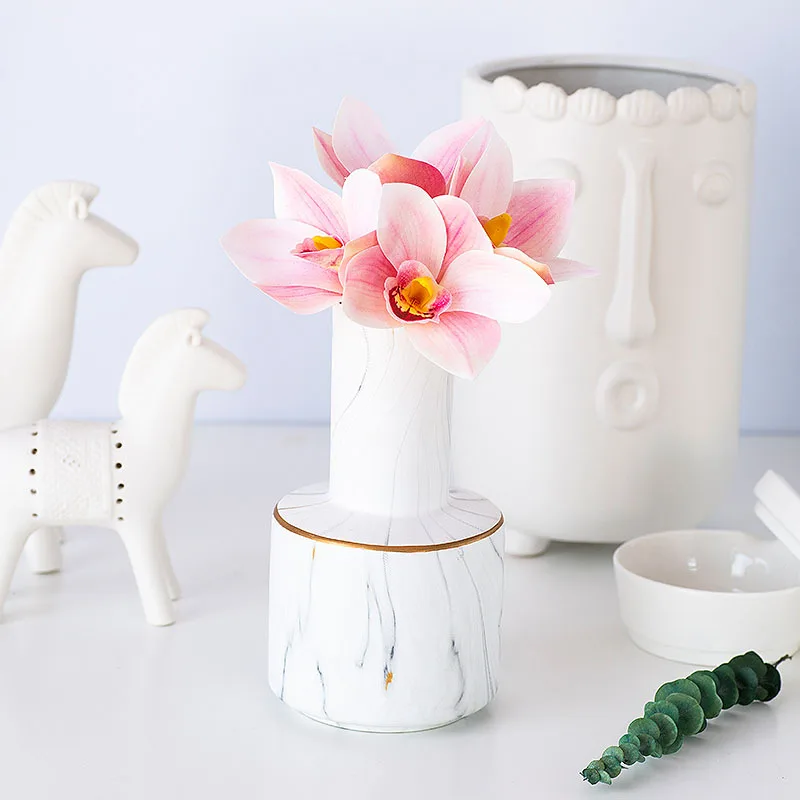 Высокая симуляция 4 шт Cymbidium букет 3D печать чувствовать украшение дома Фотография