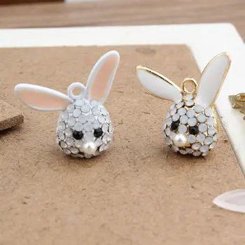 

Free Shipping 10PCS/Lot 3D Rabbit Head Necklace Pendants Enamel Alloy Rhinestone Crystal Bracelet Keyring Jewelry Charms 24*24MM