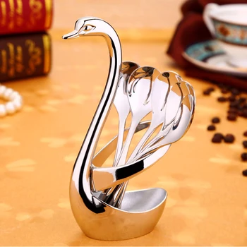

Creative Zinc alloy Swan Rack 5pcs Fruit Forks Coffee tool Decorations Tableware Set
