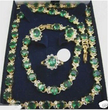 

FREE SHIPPING>>@> Beautiful Emerald Necklace Bracelet Earring Ring ^^^@^18K GP style Fine jewe Noble Natural jade Natural jewelr
