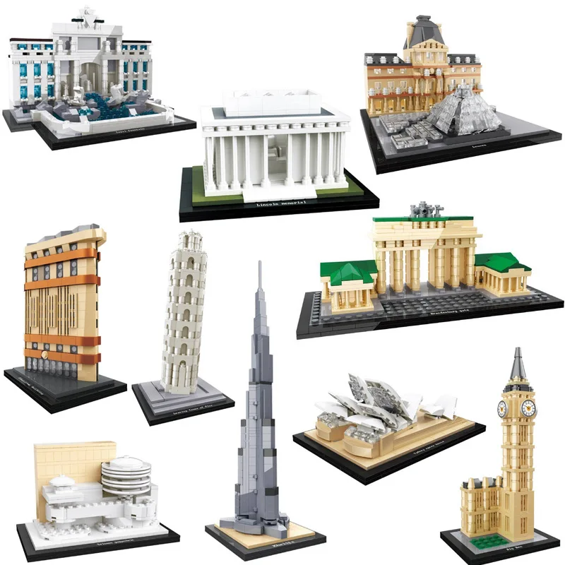 

World famous Historical cultural art architecture building block Louvre Museum Burj Khalifa tower big ben model brick toy fo kid