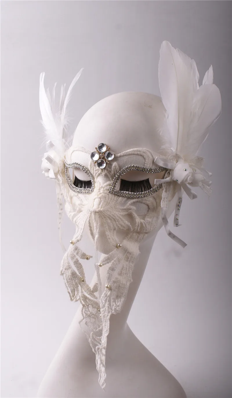 Белое перо углу полный маска Хэллоуин этап Королева Маска Для Взрослых Маска красоты