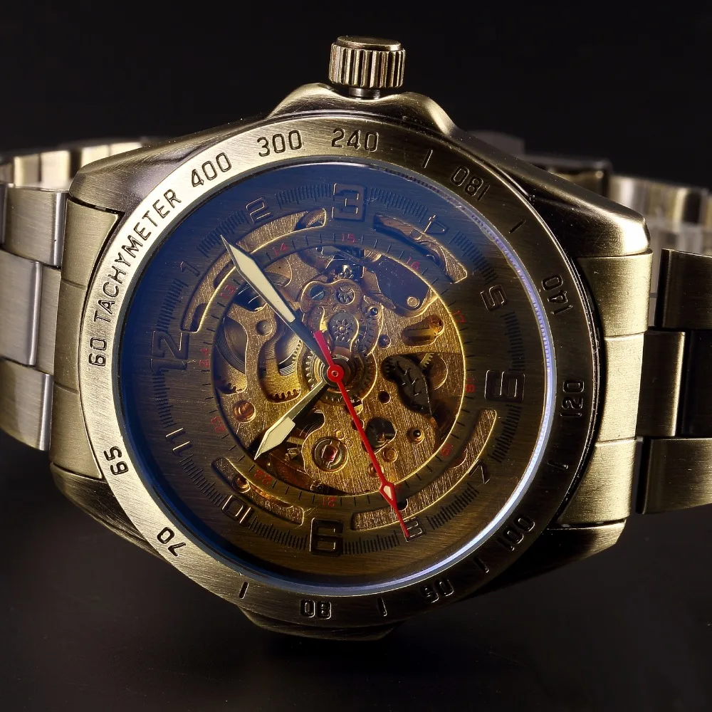 Montre automatique squelette en Bronze Style Vintage