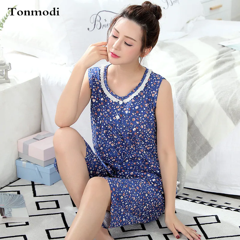 Women's pajamas Summer 100% Cotton Sleepwear Vest Capris