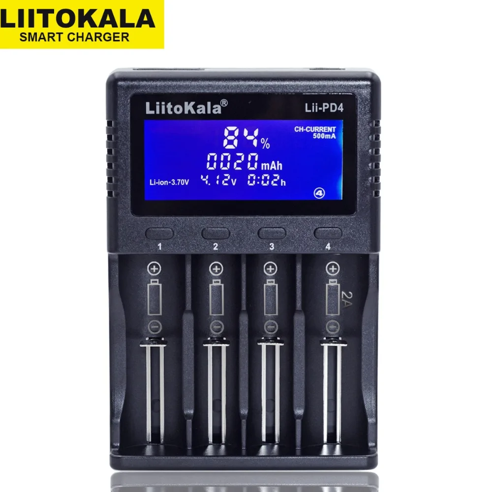 Liitokala, умное Универсальное зарядное устройство, 4 слота, ЖК-дисплей, Lii-pd4 для аккумуляторов NiMH NiCd Liion LiFePO4 IMR 18650