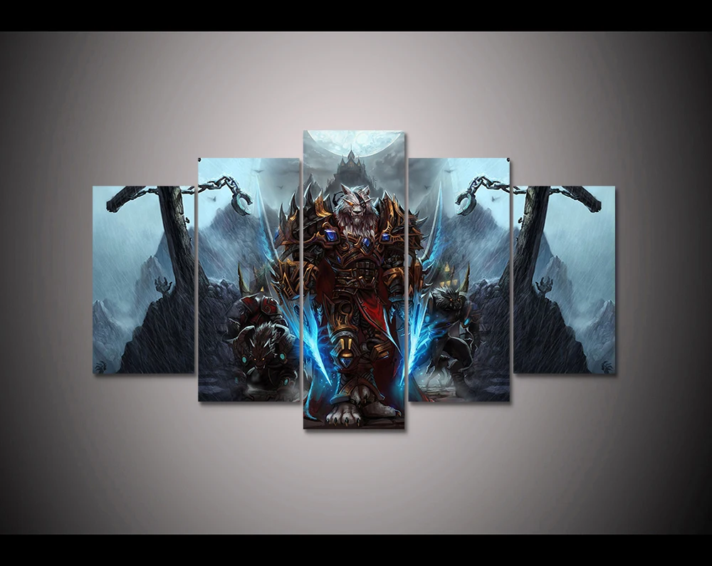Game poster 5 panel printed canvas painting World of Warcraft painting