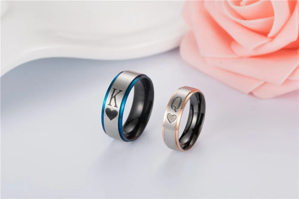 

stainless steel "K" and "Q" couple ring for lovers match gift box