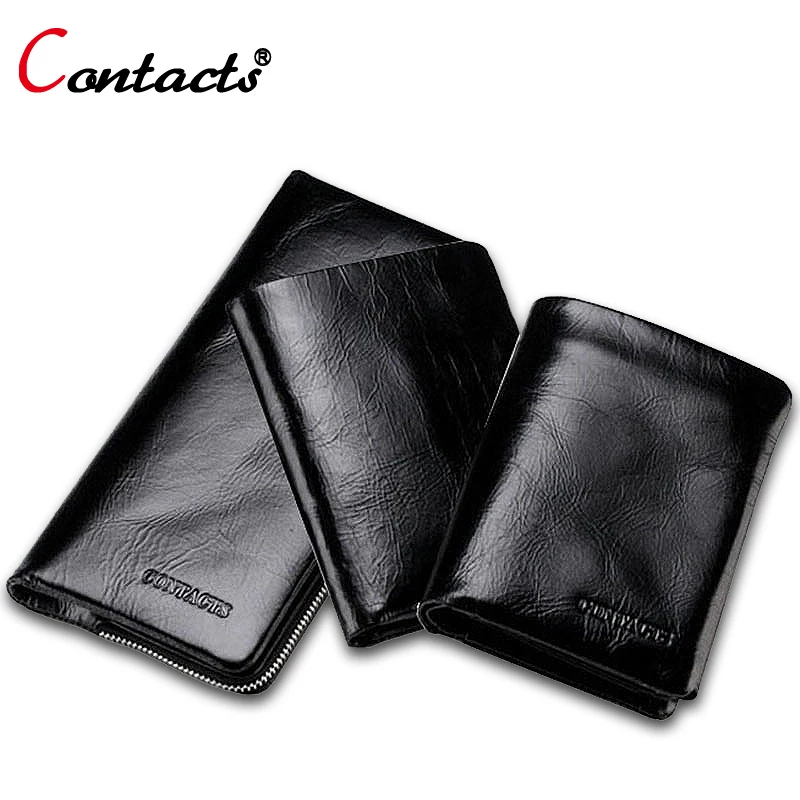 

CONTACT'S Genuine Leather Men Wallets Card Holder Famous Band Phone Clutch Bag Purse Long Money Bag Dollar Price Black Wallet