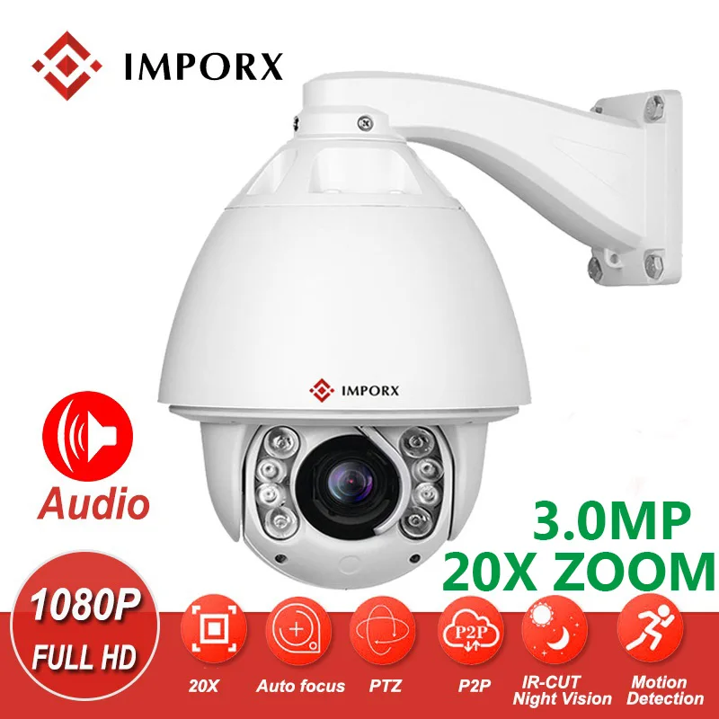 

IMPORX High Quality 3MP 20X Zoom Auto Tracking PTZ Speed Dome IP Camera Outdoor H.265 Night Vision Onvif Auto Tracker IP Camera