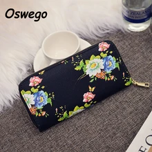 2016 Fashion PU Leather Floral Oils Painting Style Women Long Wallet Ladies Zipper Purse Female Clutch Money Pouch billetera