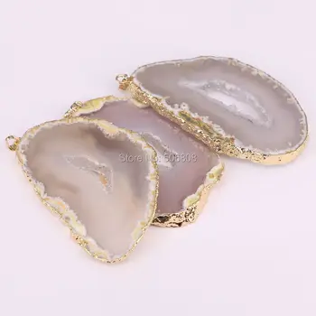 

3pcs Big Size Fashion Nature Slice Pendant Charms, Gold color Geode Agates Stone Pendant