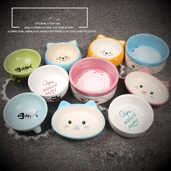 

Cute Baby Cat Bowl Pet Food Utensils Cartoon Water Bowls Pupply Bowls Ceramic Eating Drinking Bowl Cat Dog Universal Feeders
