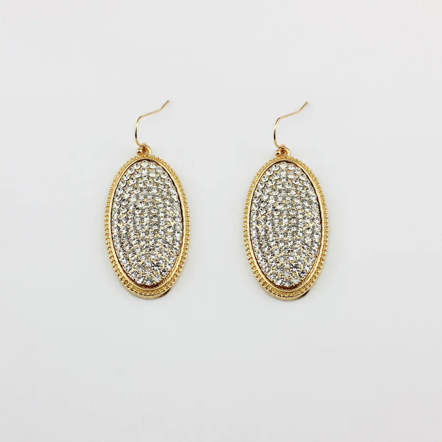 

Geometric Pave Crystals Oval Shape Dangle Drop Earrings Pave Rhinestones Drop Earrings for Women AB Crystals Women Earrings New