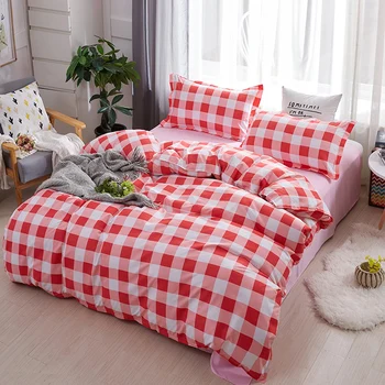 

High Quality Bedding Set Plaid Duvet Cover Set Geometric Pattern Bed Linen Single Double queen king red pink white bedclothes