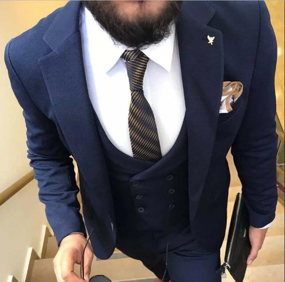 

Custom Made Navy Blue Mens Suits Groom Wedding Prom Slim Fit Mens Suits Terno Masculino Suits 3Pcs(Jacket+Pant+Vest)