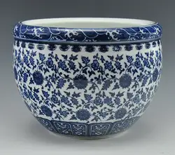 Китайский античный Цин Qianlong Mark синий и белый Фарфоровая керамика чаша для рыбы цветочный горшок