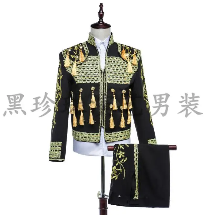 

Black Royal Men Suits Designs Masculino Homme Terno Stage Costumes For Singers Men Sequin Blazer Dance Clothes Jacket Dress