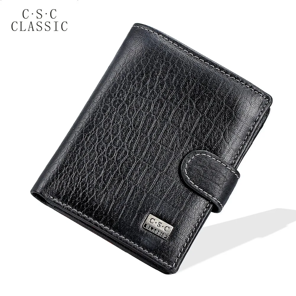 Black Real Cowhide Genuine Leather Wallet Men ID Credit Card Slot