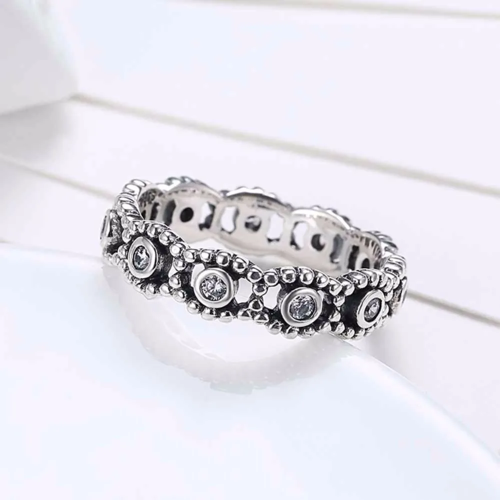 Solid 925 Sterling Silver Ring Vintage Style Cubic Zirconia Fashion OL Jewelry Rings For Women New 2017 (JewelOra RI102612)