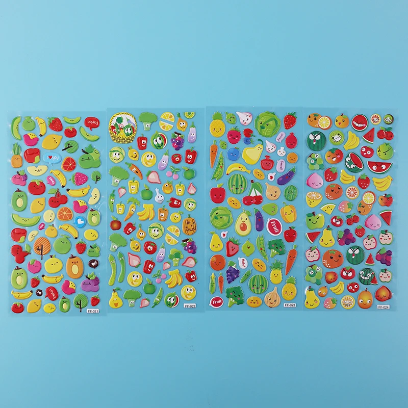 4 Sheets Real Fruits Fruitage Greens Pear Banana Grapes Scrapbooking Bubble Stickers Emoji Reward Kids Toys Factory Direct Sales