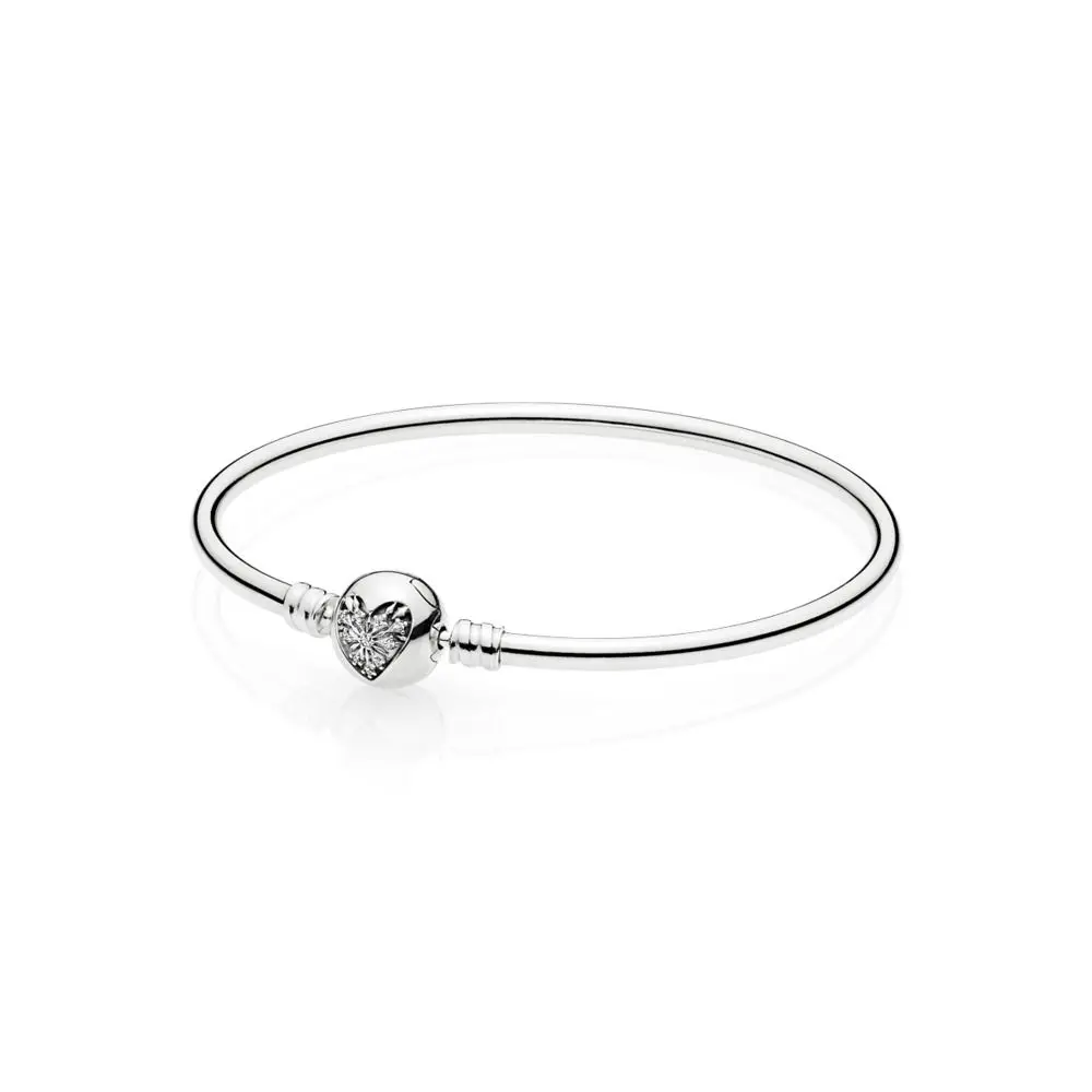 925 Sterling Silver Bangles Bracelet Chain Love Heart Crystal