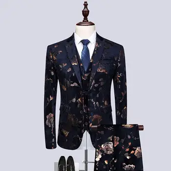 

Slim design mens dress 3 piece set Asian size S - 6XL men suit jacket with pant and vest Waistcoat black men Blazer pants vests