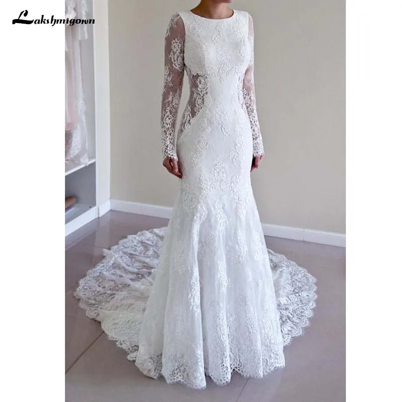 Long Sleeves Lace Wedding Dress Custom Made Trumpet Mermaid Bridal gown Wedding Dresses Vestido De Noiva