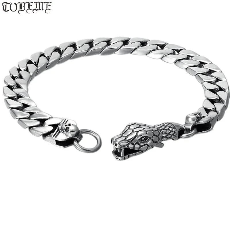 100 925 Silver Surpent Bracelet 925 Sterling Silver Snake Link Bracelet Man Skull Braceletin