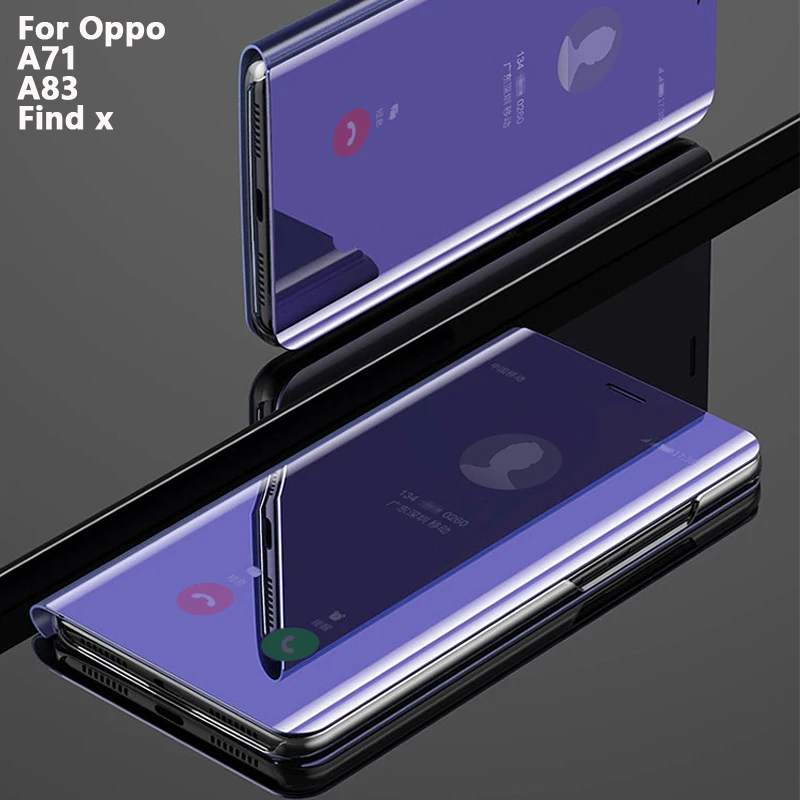 

Flip Smart Mirror Cover,case,For Oppo Find x A71 A83 Hard Leather Clear View Standing Rose Gold Back Phone Cases accessories
