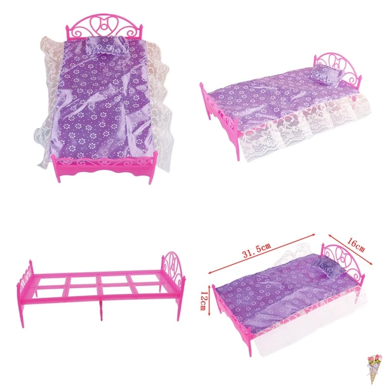 Ролевые игры, игрушки для детей, пластиковая кровать, мебель для спальни, для кукол, кукольный дом, мебель, игрушка розового цвета 31*15*12 см