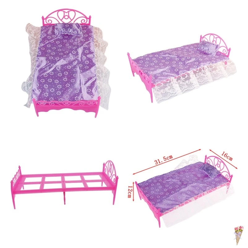 Pretend Play Toy For Children Plastic Bed Bedroom Furniture Dolls Doll House Pink Color 31*15*12cm | Игрушки и хобби
