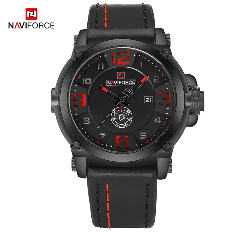 Red Naviforce Для мужчин творческий роскошные кварцевые часы Мода Спортивные часы Для Мужчин's Водонепроницаемый Наручные часы верхней части мужской Relogio Masculino - Цвет: Red
