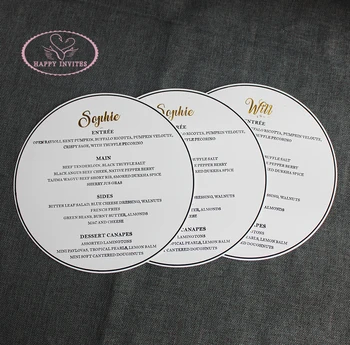 

Free Shipping for some Countries/areas! HI9038 Custom Round Shape Menus Table Card for Wedding Dinner