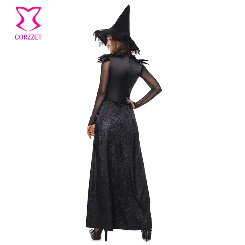 Черное волшебное готическое нарядное платье с длинными рукавами, костюм ведьмы для косплея, сексуальные костюмы для взрослых на Хэллоуин для женщин