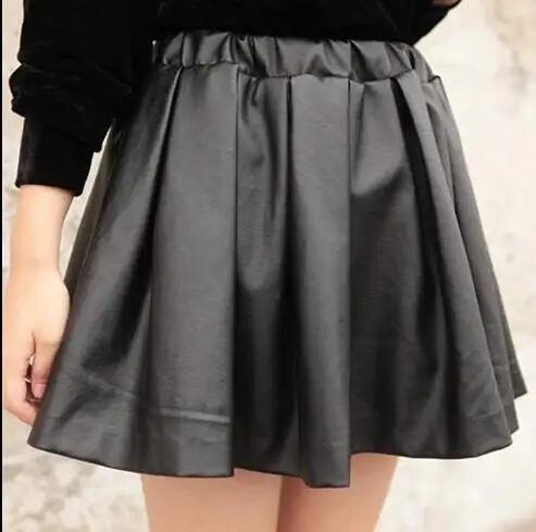pleated skirt plus short skirts waist faux leather mini