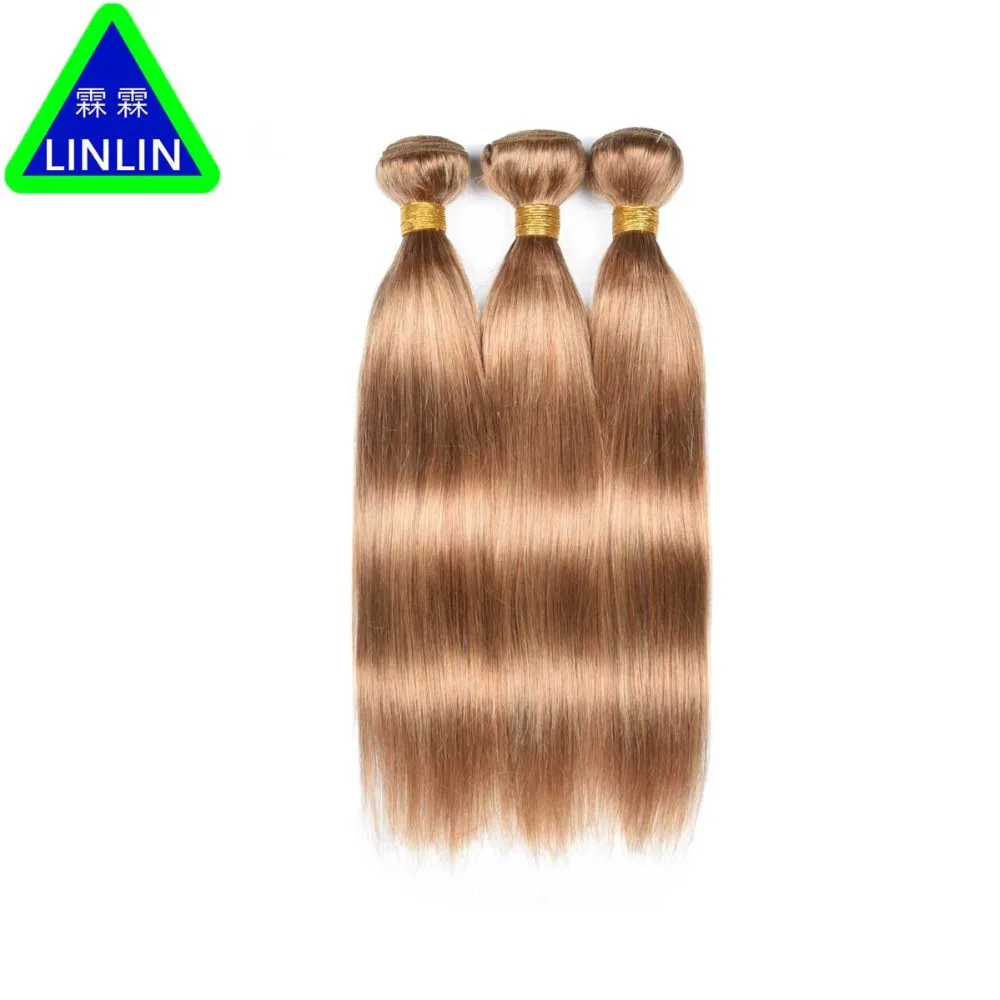 

LINLIN Hair Honey Blonde Malaysian Straight Pre Colored #27 Human Hair Weave 3 Bundles 100% Non-remy Double Weft Hair Rollers