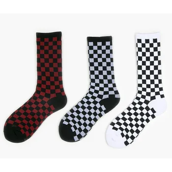 

SP&CITY Harajuku Men Mosaic Grid Patterned Cotton Crew Male Hip Hop Street Hipster Socks High Breathable Comfort Art Casual Sox