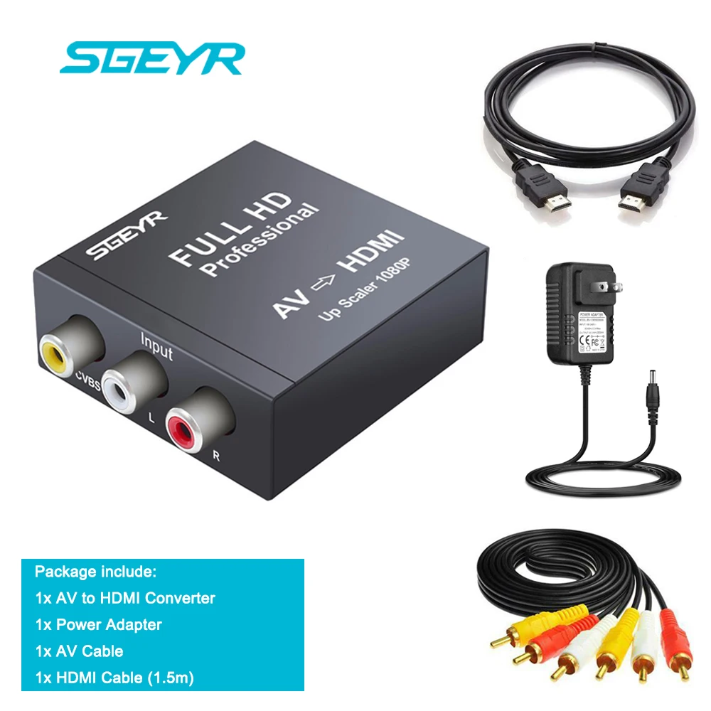 SGEYR AV2HDMI Mini Composite RCA CVBS AV to HDMI Converter Input AV Output HDMI for VCR