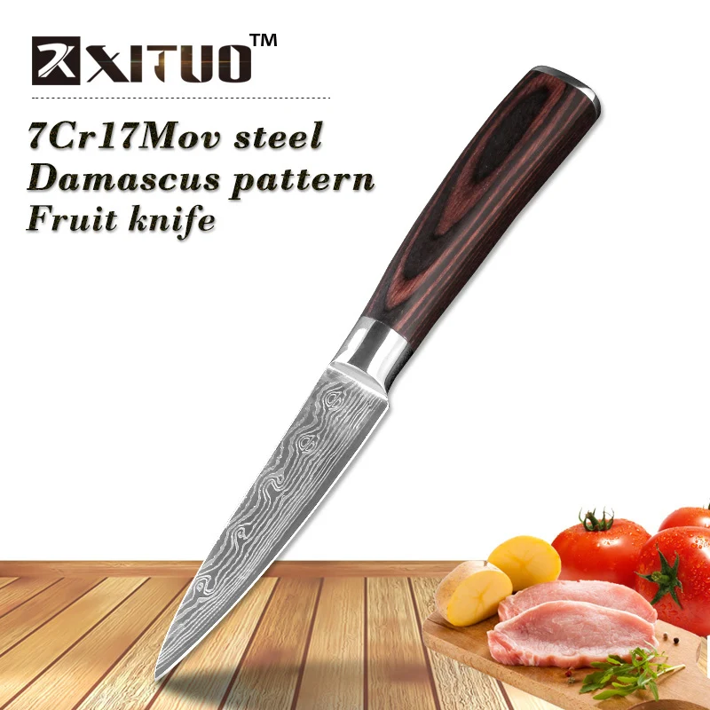 XITUO Новые Красивые вены кухонные ножи для очистки овощей утилита Santoku нарезки шеф-повара Дамасские вены цветной деревянной ручкой нож из нержавеющей стали