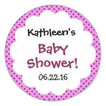 3,8 см красивое розовое в горошек Baby Shower пользовательское имя V7 Классический круглый Стикеры