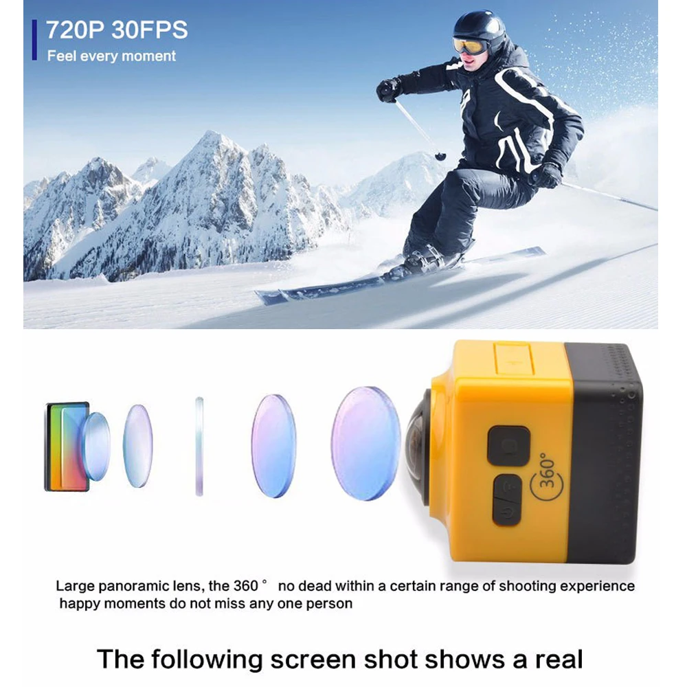 

CUBE 360 Mini Sports Action Camera 720P 360-degree Panoramic VR Camera Build-in WiFi H.264 360x190 Large Panoramic Video Camera