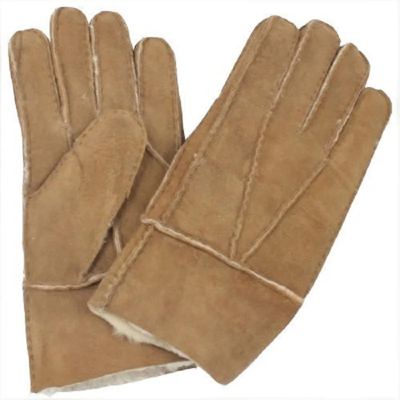 

Cool Men's Winter Genuine Brown Sheepskin Leather Shearling Fur Warm Gloves Accessories