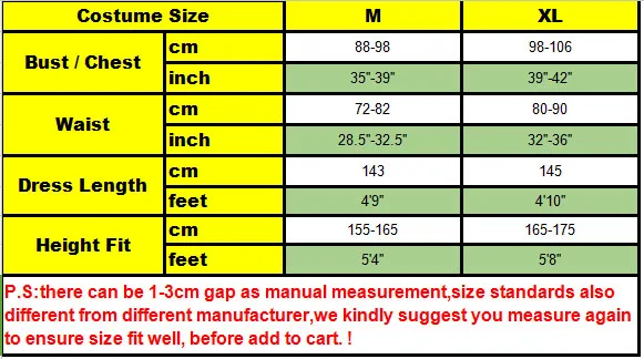 Kids Costume Size Chart