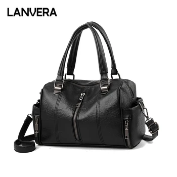 

LANVERA brand women medium boston totes solid rivet handbag high quality ladies evening purse messenger crossbody shoulder bags