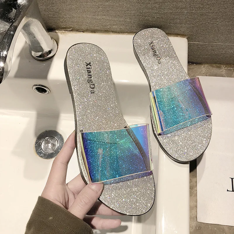 

Women Slippers Woman Slides Casual Solid Beach 2019 Summer Eva Shoes Crystal Transparent Casual Female Clear Flip Flops